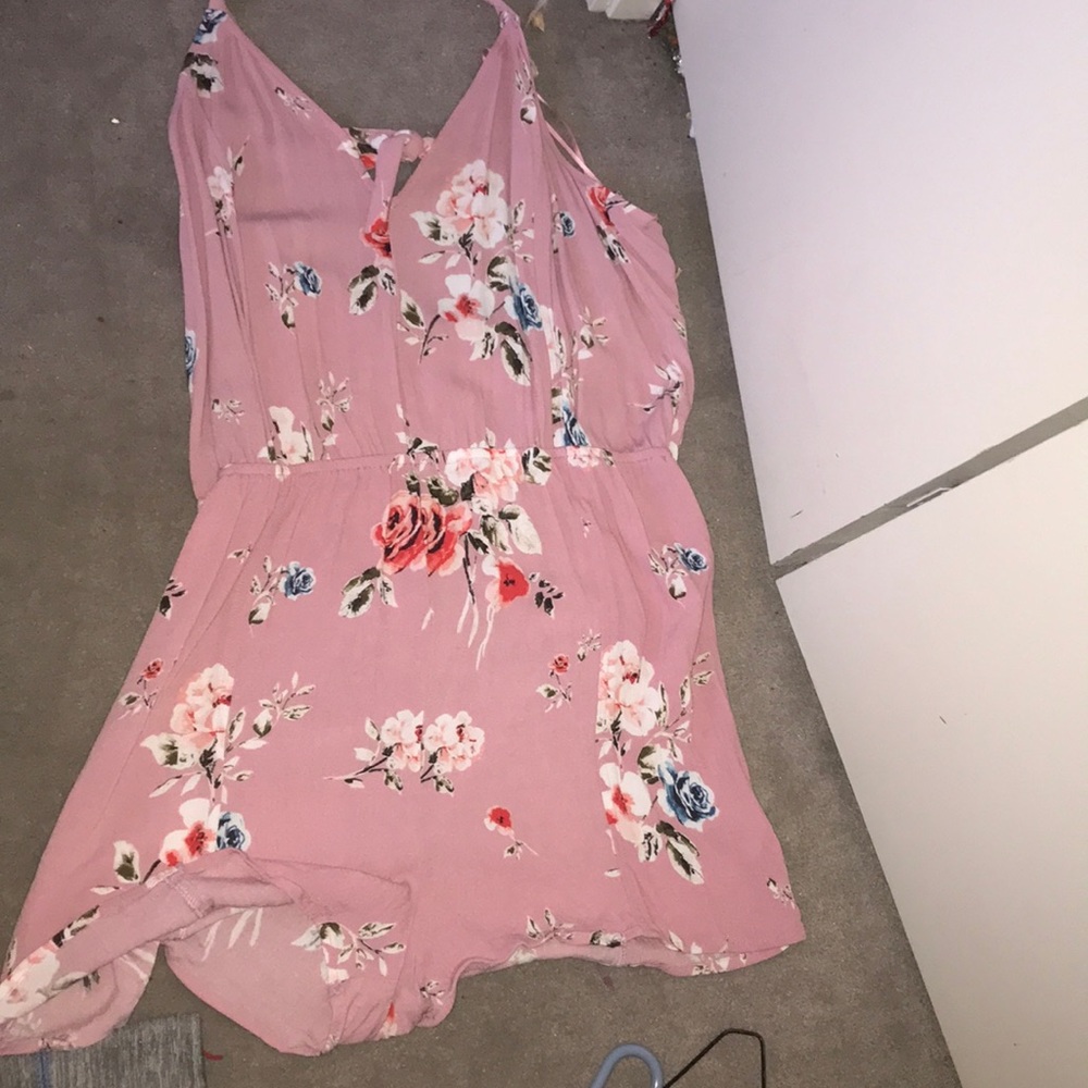 Floral neck-tie romper with open back